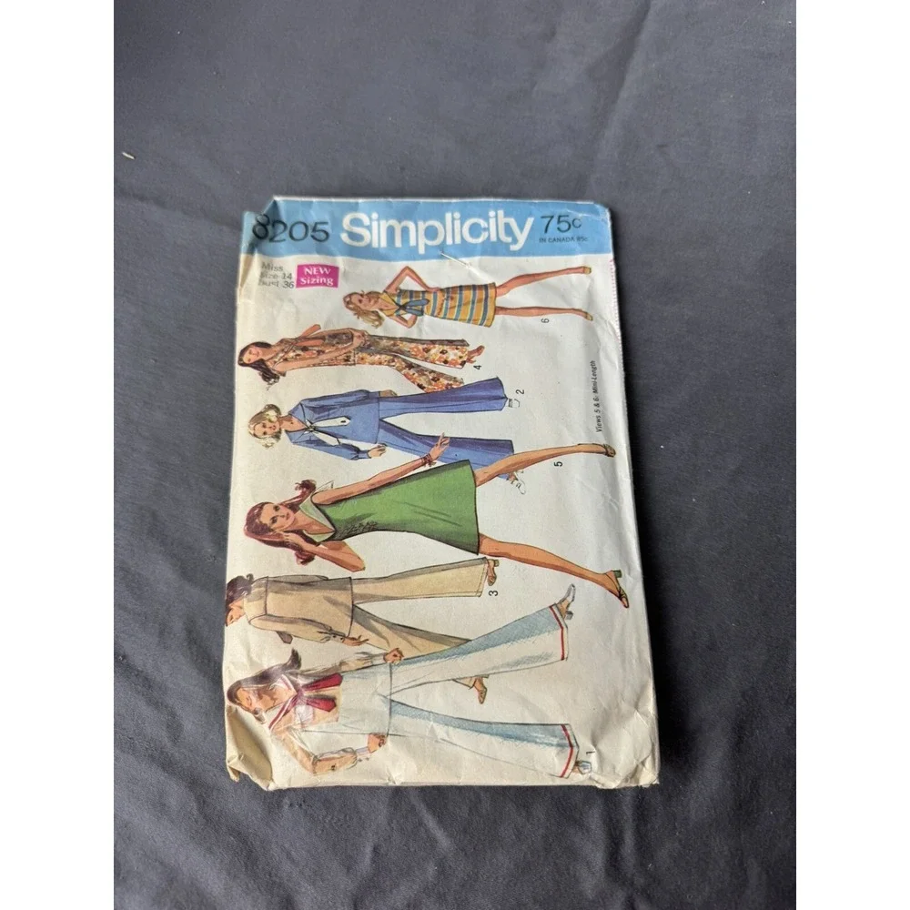 Simplicity 8205 Misses‎ Dress Bell Bottoms Shirt Pattern Size 14 *Cut*